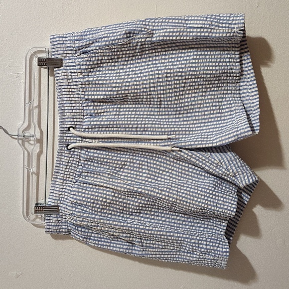 J. Crew Other - J Crew Swim Trunks Mens Medium Blue White Seersucker Lined 6" Shorts Surf Flex